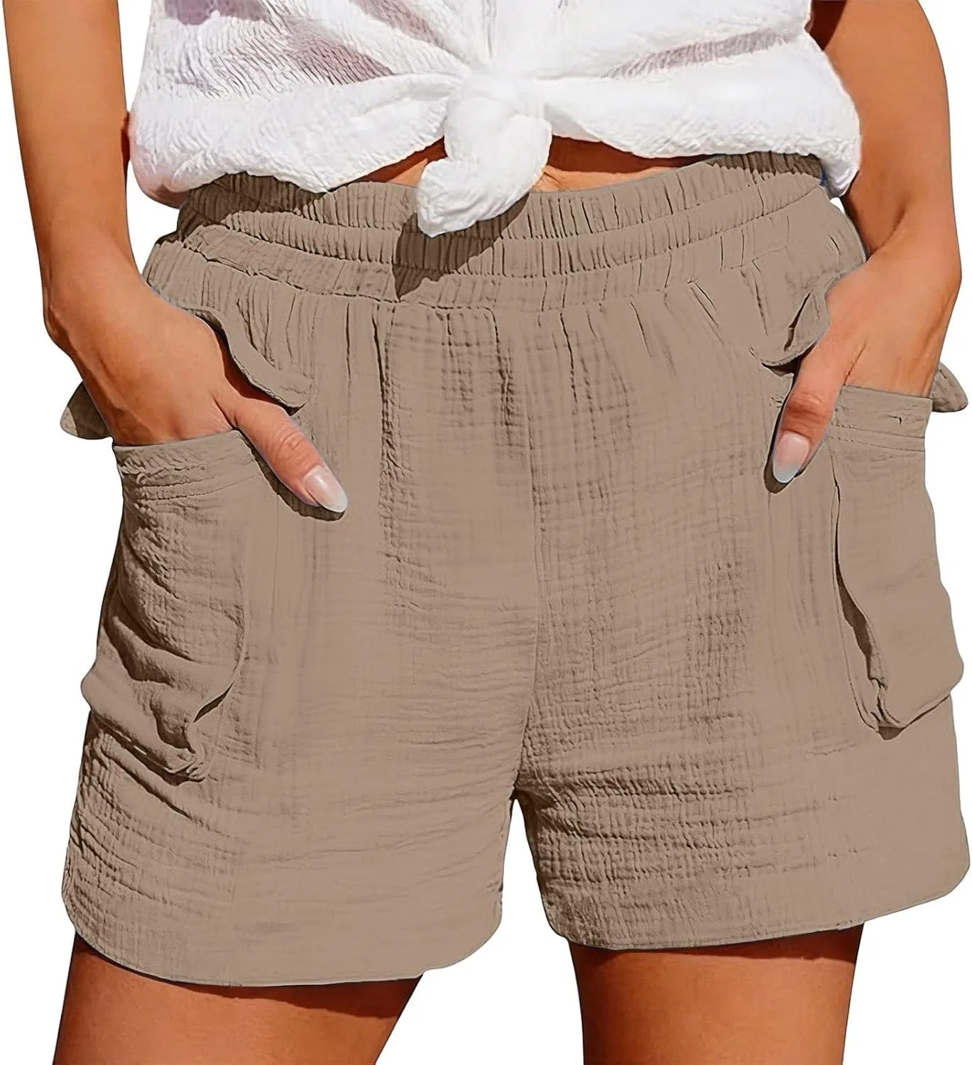 Шорты женские свободные с высокой талией, Khaki