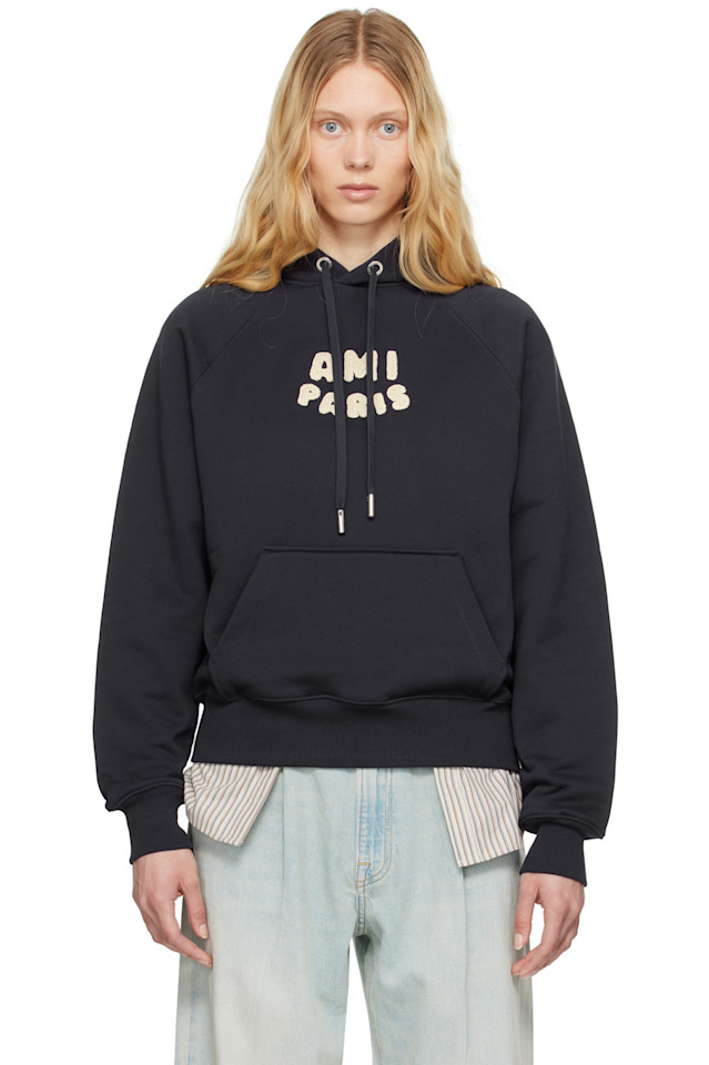 

Хлопковый худи с нашивкой 'ami paris' Ami Paris, синий