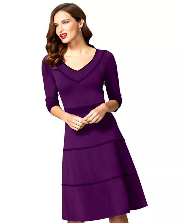 

Женское платье с V-образным вырезом и расклешенным лифом, рукавами 3/4 Hotsquash London, фиолетовый