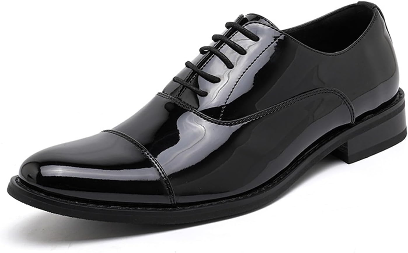 

Мужские оксфорды из лаковой кожи, повседневная обувь, классические туфли с носком типа кап, дерби, на шнуровке, для ходьбы, модные низкие кожаные туфли для свадьбы, выпускного и деловых мероприятий Generic, черный