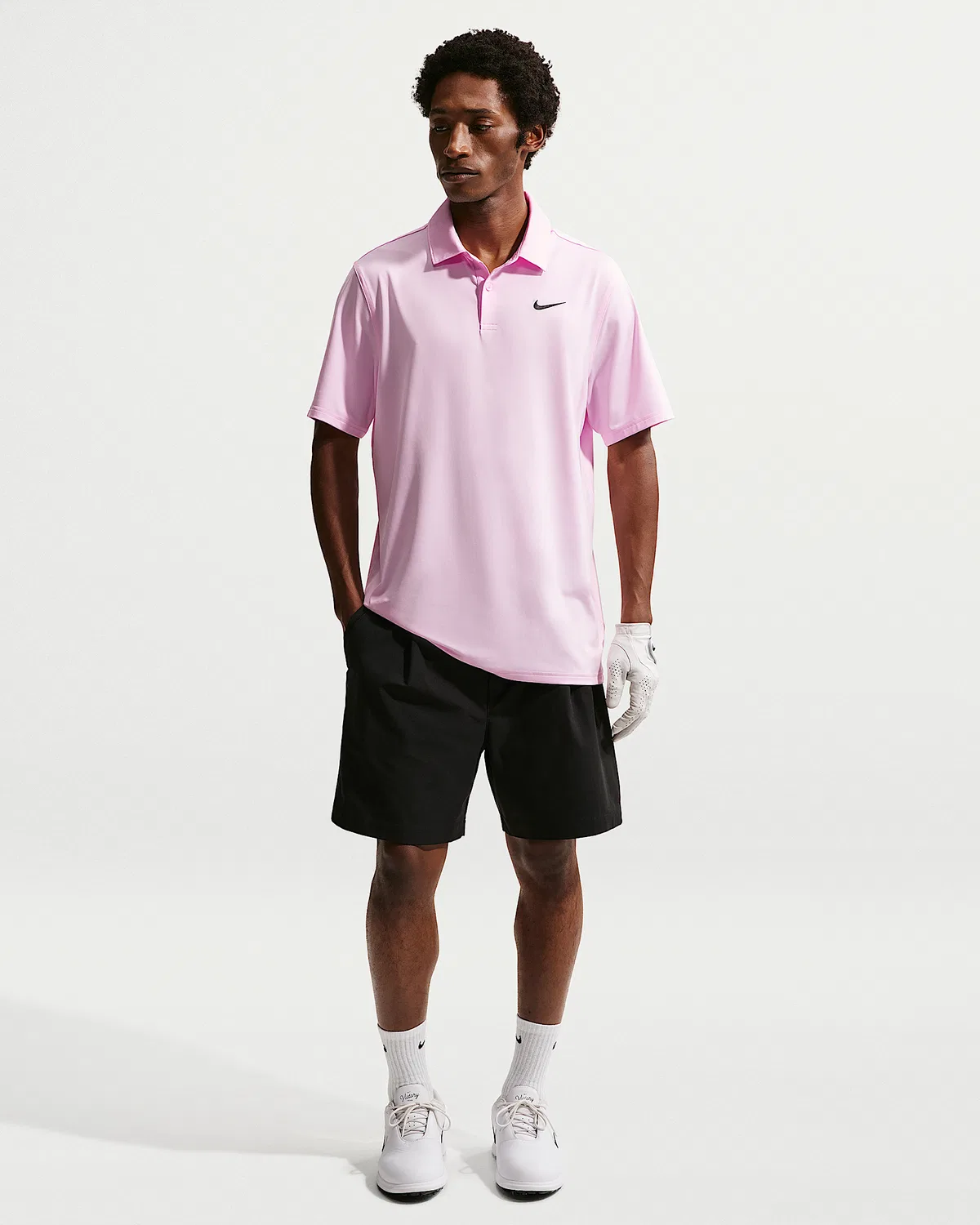 Мужское поло Nike Velocity Dri-FIT Chest Logo Golf, Pink Foam/Black — фото 4