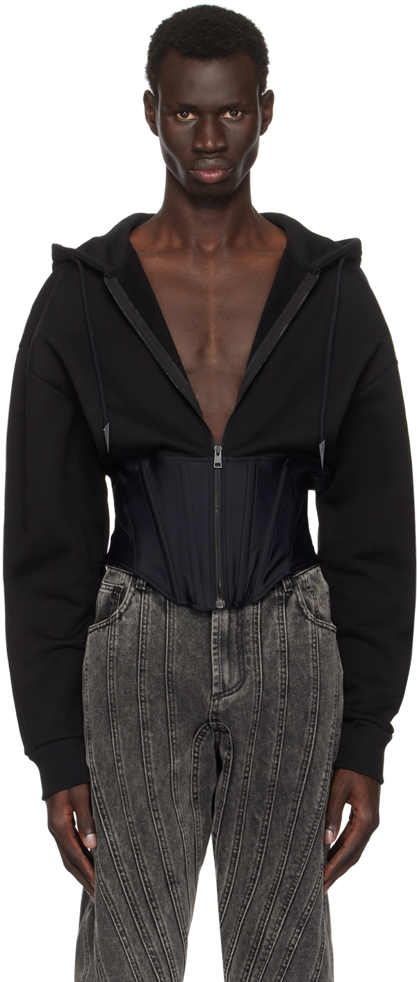 

Черная толстовка с капюшоном и корсетом Mugler, черный/черный