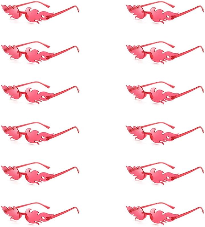 

12 пар в комплекте. Солнцезащитные очки в форме пламени. Модные без оправы, яркие, конфетные, для вечеринок. Стильный дизайн. Разноцветные солнцезащитные очки HYYZZC, Rose Red 12