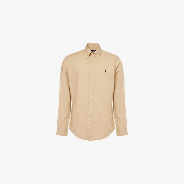

Хлопковая рубашка с вышитым логотипом Custom-Fit Polo Ralph Lauren, бежевый