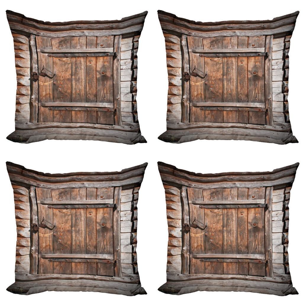

ABAKUHAUS Vintage Набор чехлов для подушек (4 предмета), деревянная дверь в деревенском стиле, современная двусторонняя цифровая печать, 40 см x 40 см, коричневый
