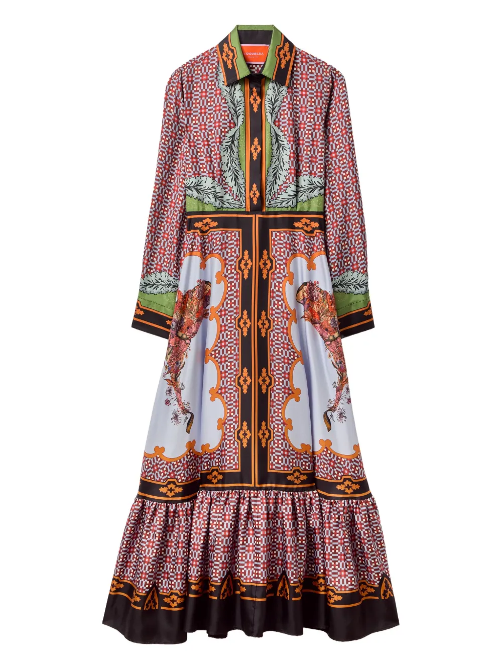 

Шелковое платье миди с длинными рукавами и узором La DoubleJ, розовый