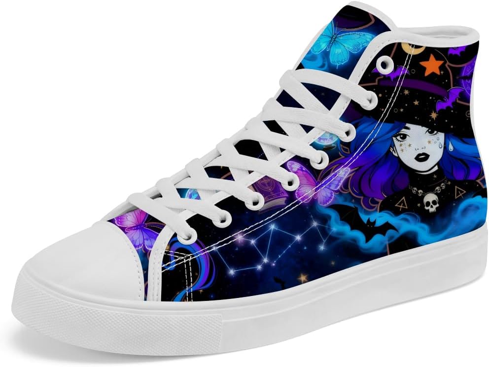 

Кеды на высокой подошве Chebing Halloween с рисунком ведьмы, кружевные повседневные кроссовки для мужчин и женщин, синий