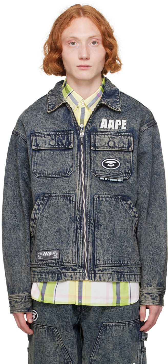 

Синяя вышитая джинсовая куртка AAPE by A Bathing Ape