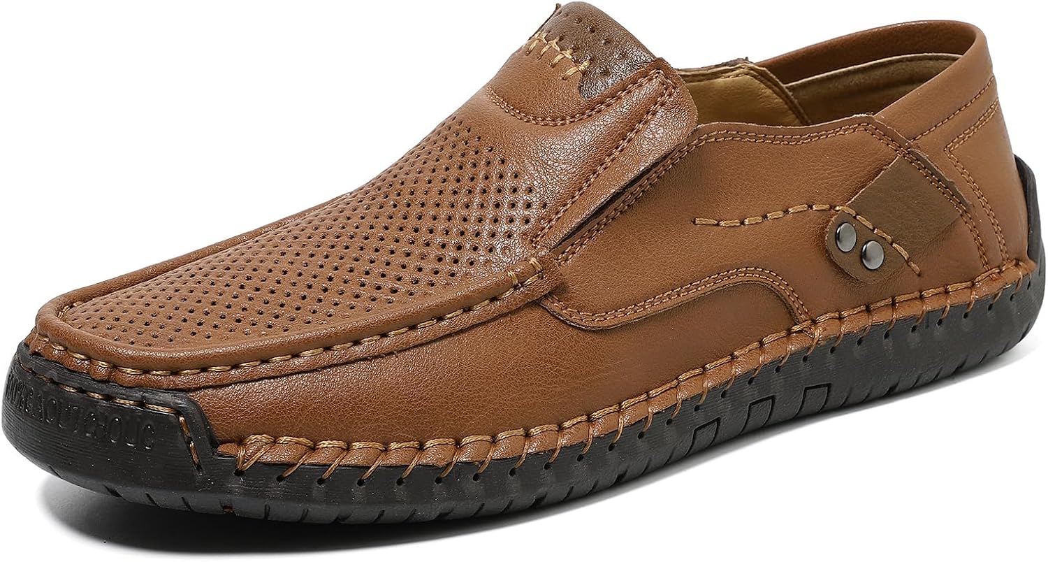 

Мужские слипоны ручной работы из натуральной кожи, мягкие дышащие туфли для вождения Abborora, 8