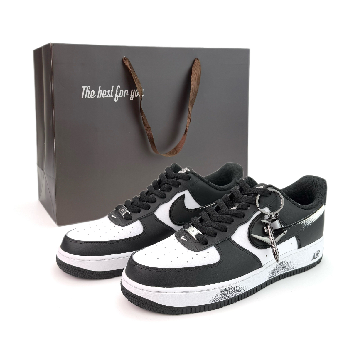 Nike Кроссовки Air Force 1 Ink Shadow White Edge, износостойкие, низкие, для скейтбординга, унисекс, черно-белые