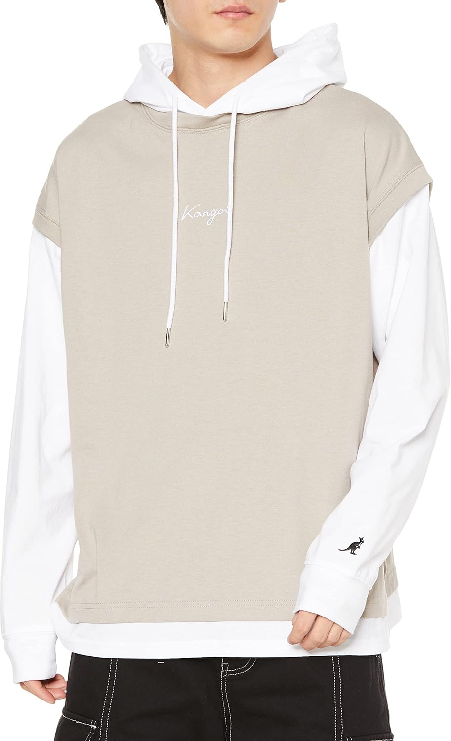 

Толстовка с капюшоном Kangol, однотонная, с длинным рукавом, пуловер, худи, многослойный рукав, унисекс, бежевый