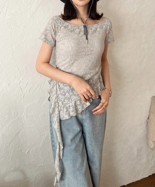 

Футболка с асимметричным кроем и кружевной драпировкой Rejoule, серый