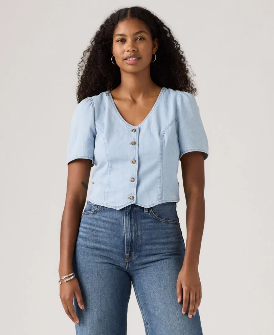 Женская хлопковая джинсовая блузка Moxie с коротким рукавом Levi's, Soft As Butter 3