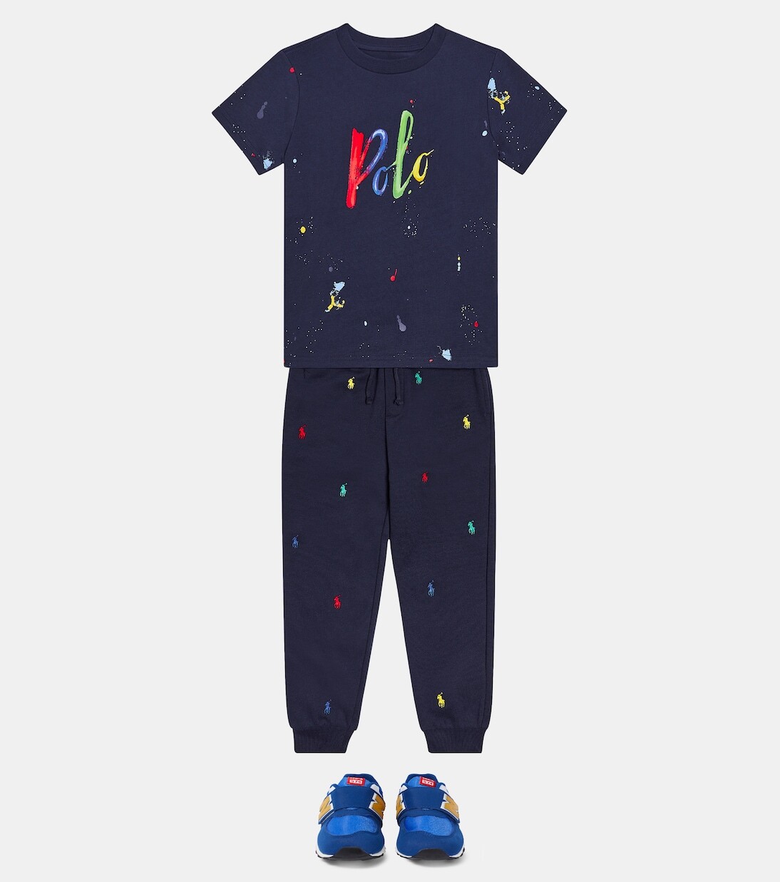 Спортивные брюки из смесового хлопка с вышивкой Polo Ralph Lauren Kids, синий — фото 2