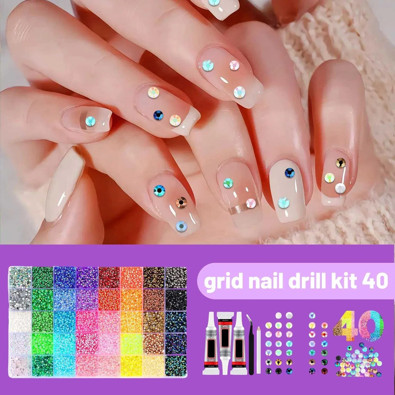 Набор из 32000 страз Jelly Rhinestones 3 мм для ногтей, 40 цветов Generisch, 01-40 Colors A — фото 4