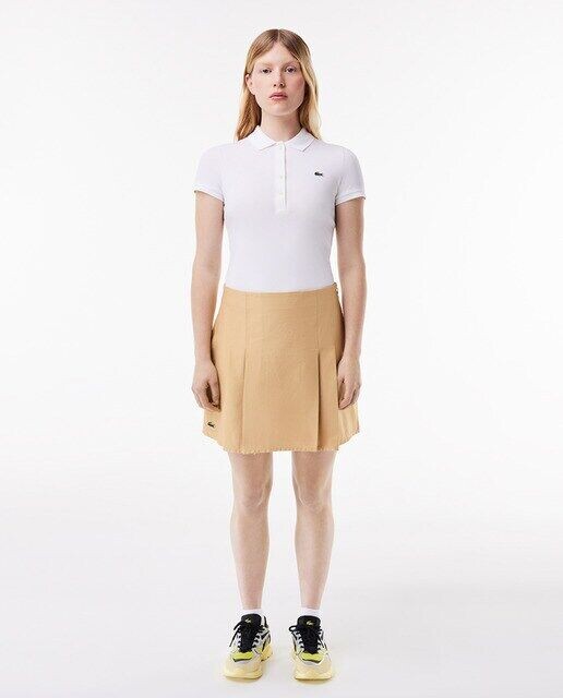 

Короткая хлопковая юбка со складками Lacoste, бежевый