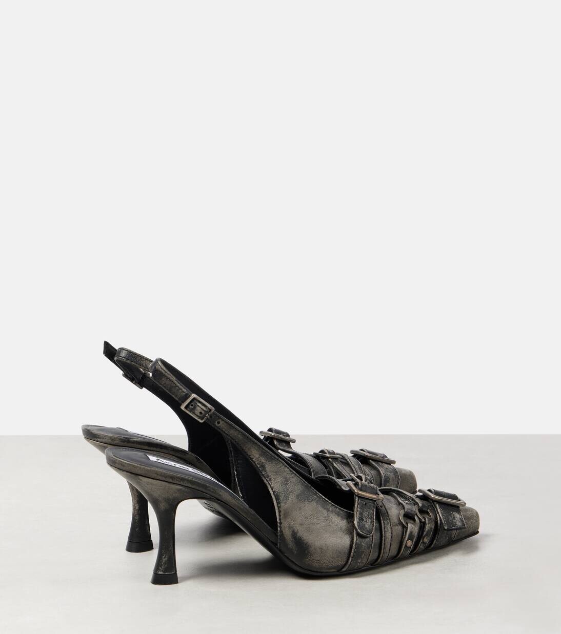 Туфли-лодочки из кожи с пряжкой и открытой пяткой Acne Studios, цвет black/white — фото 2