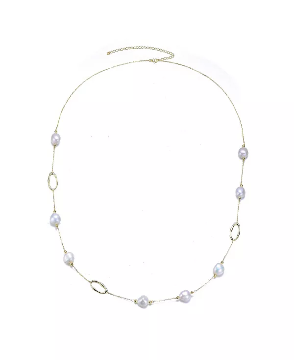 

Изысканное ожерелье из стерлингового серебра с покрытием из 14-каратного золота и настоящим пресноводным жемчугом Genevive, gold