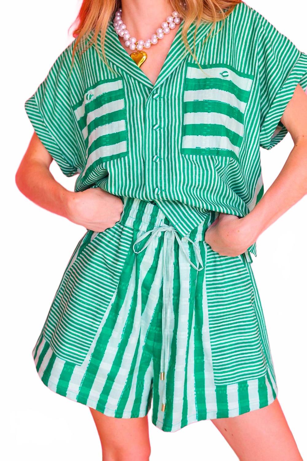 

Шорты Scout Short Mist Stripe In Green Emily McCarthy