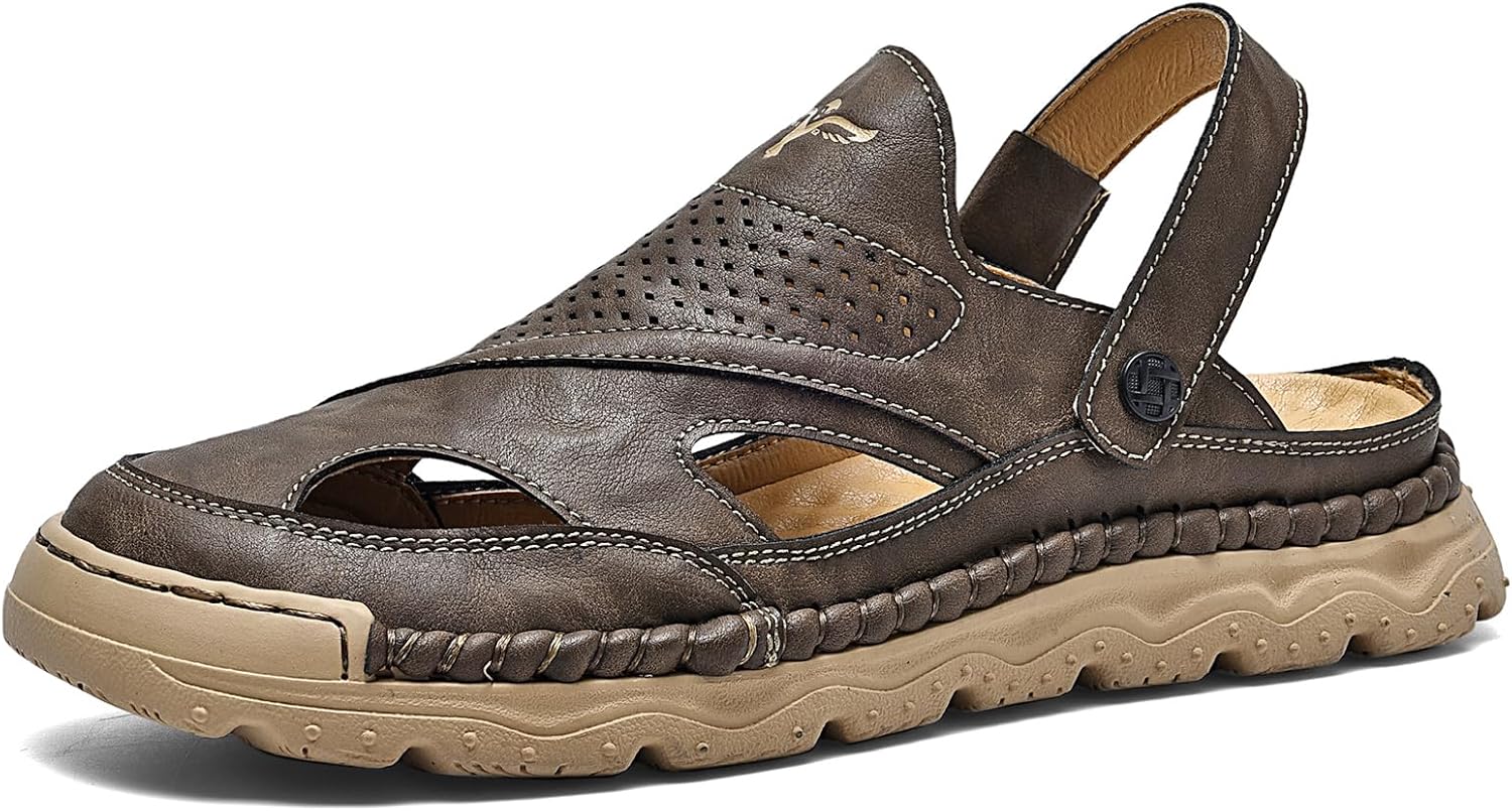 

Мужские сандалии ручной работы Abborora, кожаные, с закрытым носком, хаки