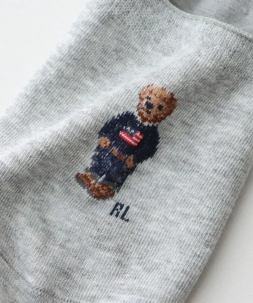 Носки POLO RALPH LAUREN с флаг-медведем, органический хлопок, футкавер, светло-серый — фото 2