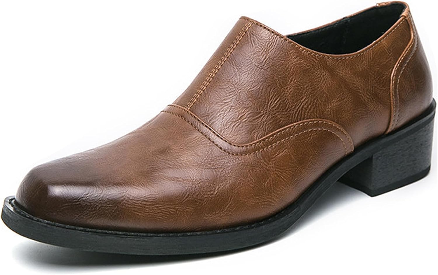 

Мужские кожаные лоферы с квадратным носком и массивным каблуком, с боковой молнией, удобные низкие модельные оксфорды на каждый день, для официальных деловых мероприятий и свадеб Qijozxn, коричневый