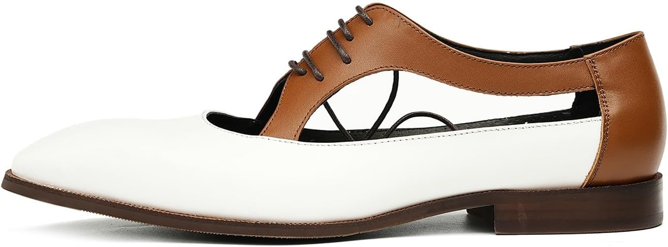 Мужские сандалии Santimon Mens, туфли оксфорды, деловой повседневный стиль, модные дышащие кожаные летние туфли на шнуровке, белый — фото 2