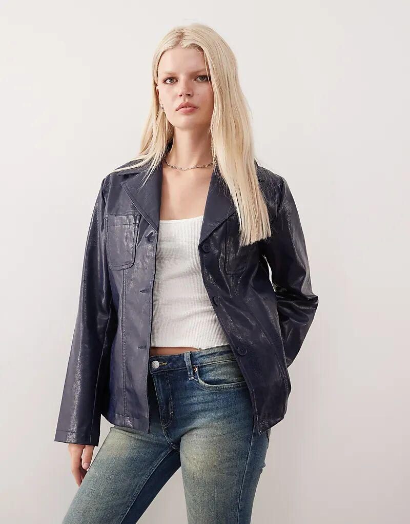 

Приталенный пиджак из кожи Reclaimed Vintage чернильно-синего цвета