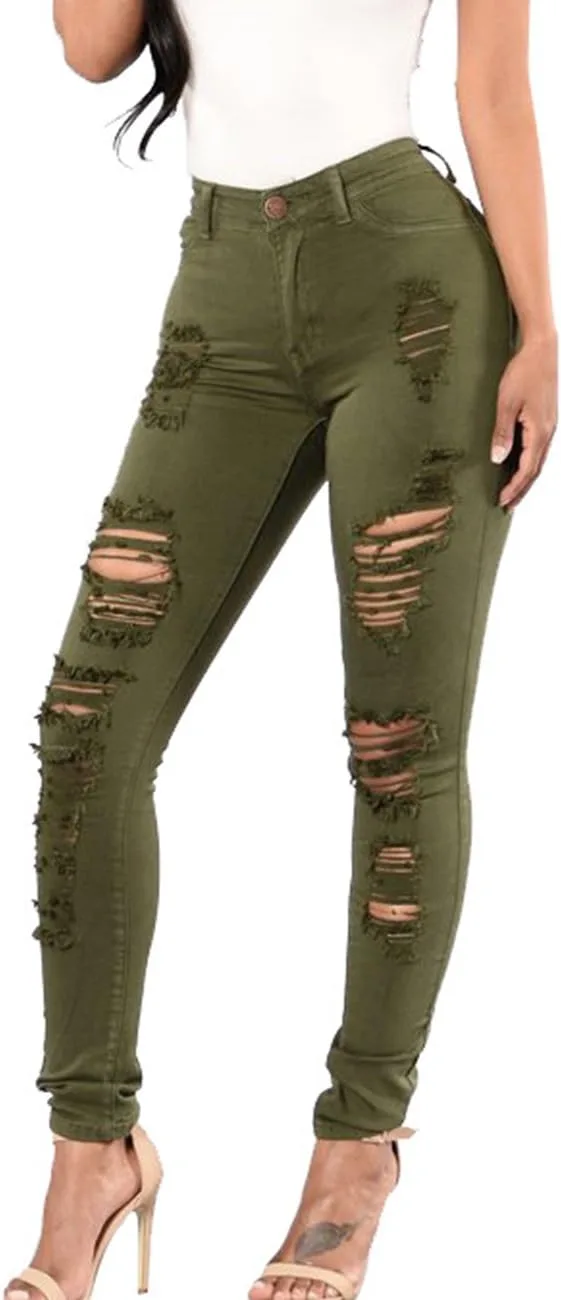 

Sexyshine Женские джинсы скинни с высокой талией, рваные