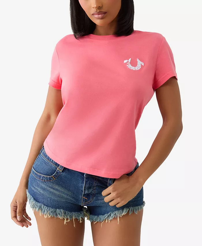 

Женская футболка с круглым вырезом и вышитым подковой SS Embroidered Horseshoe True Religion, розовый