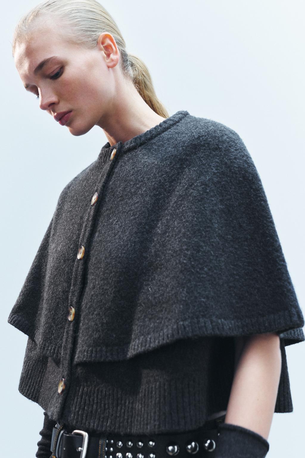 

Вязаная куртка-накидка ZARA, темно-серый мергель