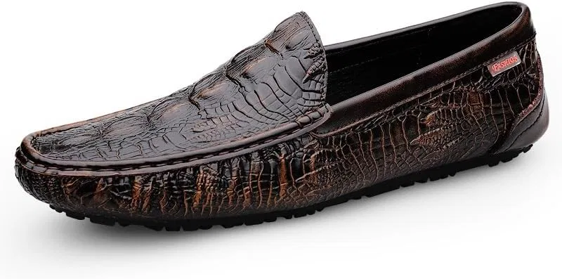 Мужские лоферы с квадратным носком, крокодиловая текстура, Moccasins Shoes, коричневый PUGHGAETZF