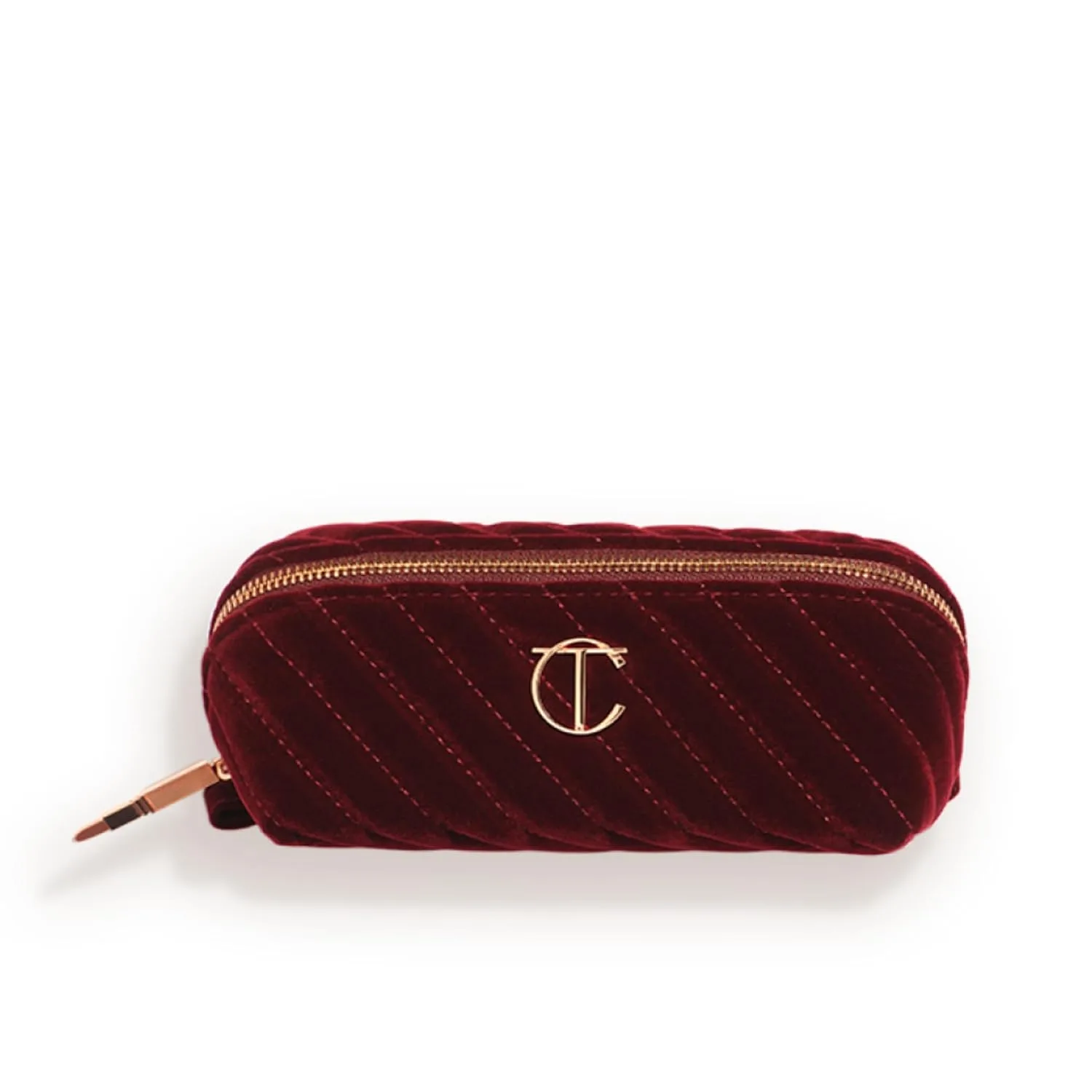 Charlotte Tilbury Travel Makeup Bag of My Dreams - стеганый вельветовый органайзер для ухода, парфюмерии и косметики с 5 отделениями, карманом на молнии и верхней ручкой - культовая косметичка Night Crimson Мини, Night Crimson