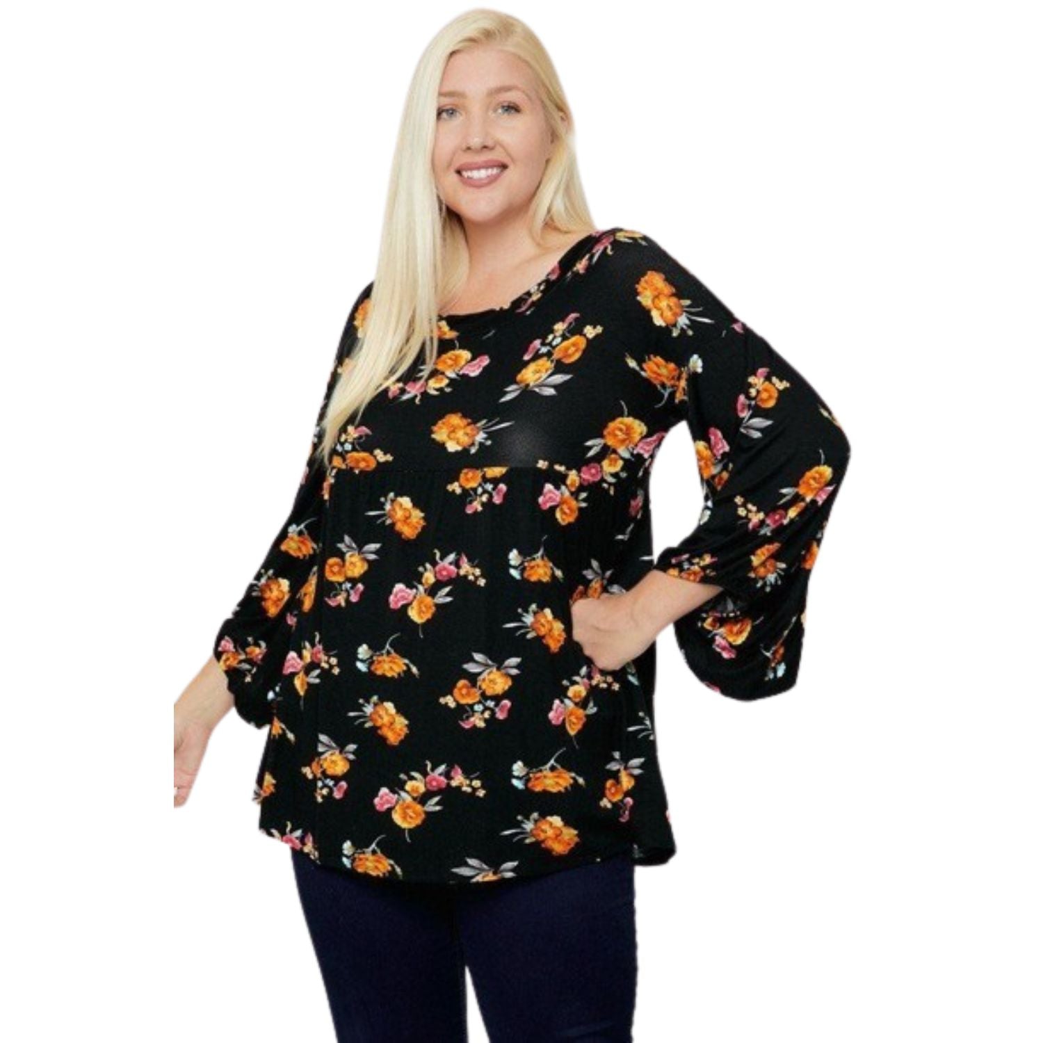

Туника с цветочным принтом и рукавами-фонариками FASHNZFAB, цвет black/floral