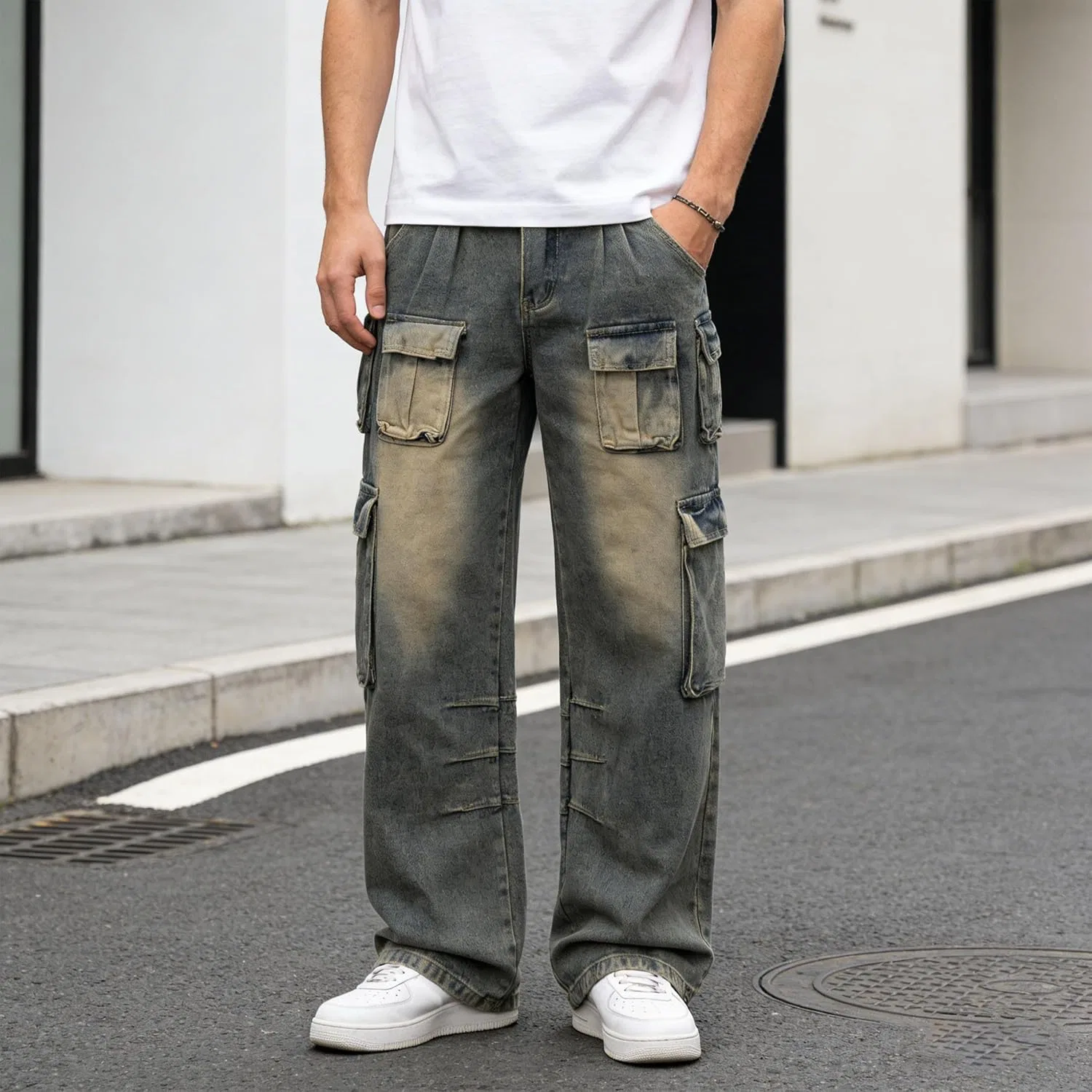 Джинсы свободные с карманами, синий — фото 2