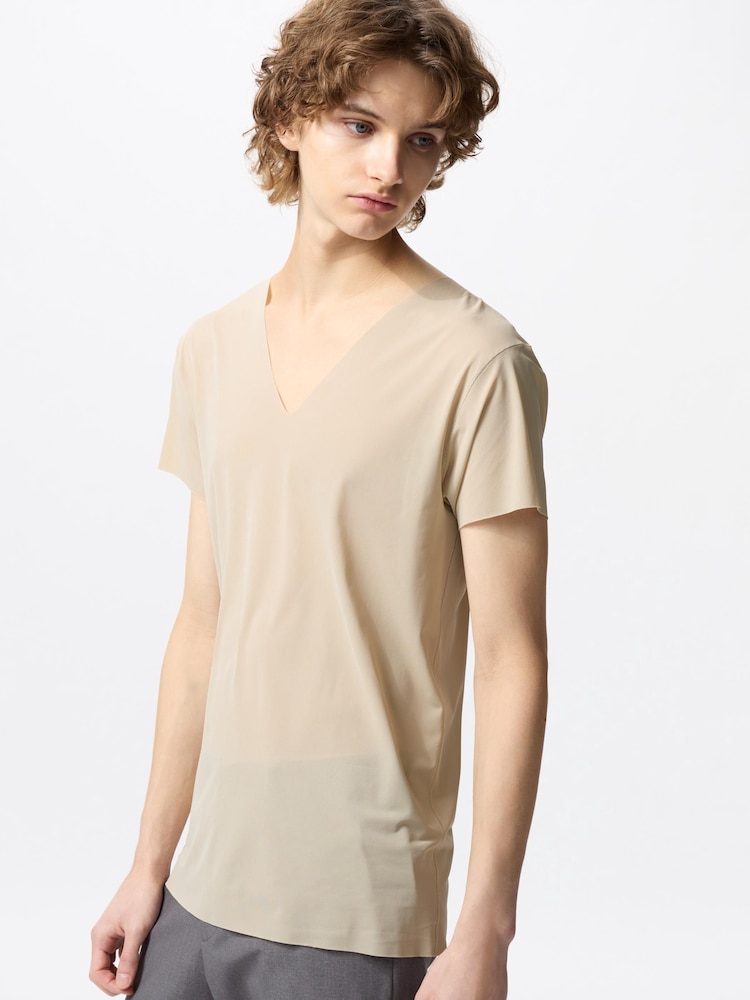 

Футболка нательная airism mesh с v-образным вырезом Uniqlo, бежевый