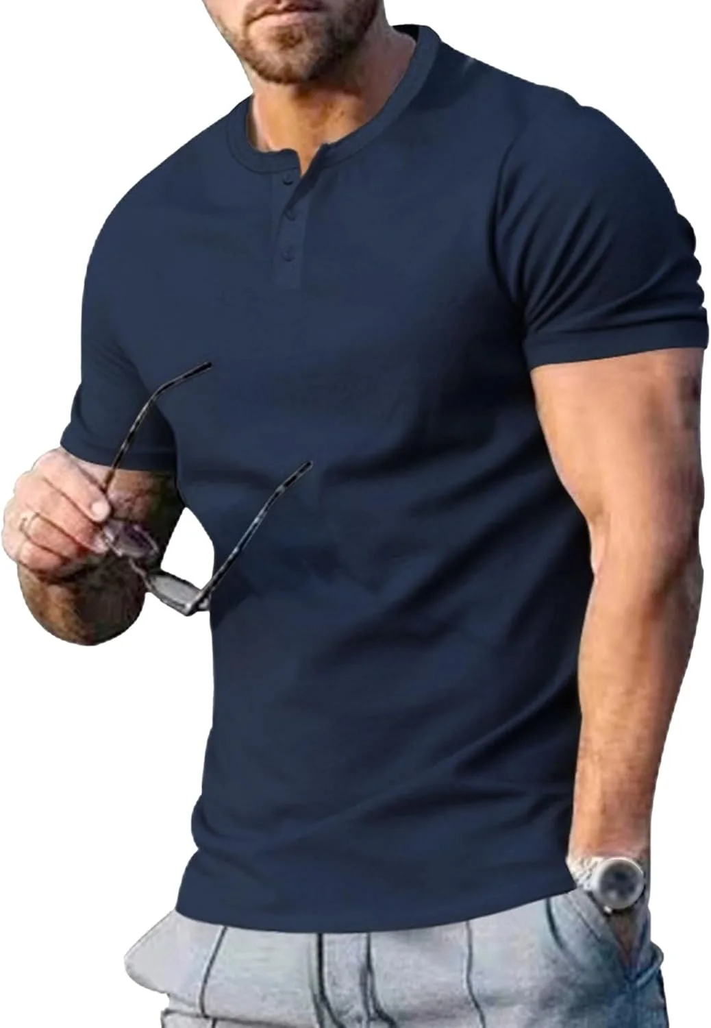 

Мужская футболка Henley с коротким рукавом и пуговицами Gsywaipei