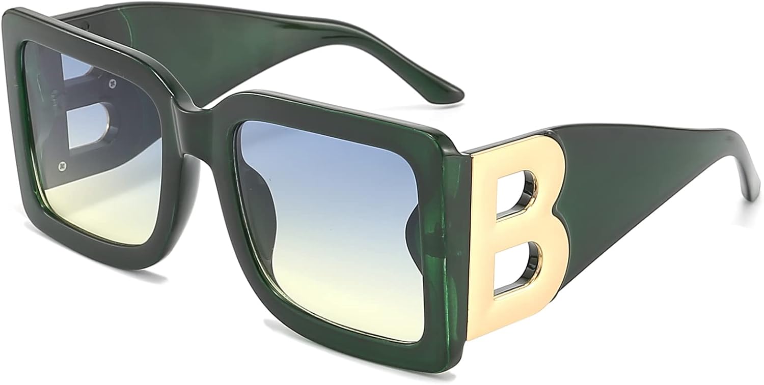 

PORADAY Модные большие квадратные солнцезащитные очки для женщин и мужчин, стильные, черная толстая оправа, роскошные дизайнерские солнцезащитные очки в современной крупной оправе, Green/Blue Yellow Gradient