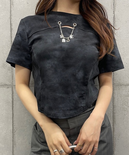 

Футболка с неравномерной окраской и декоративной цепочкой ROGER AND RAW, черная