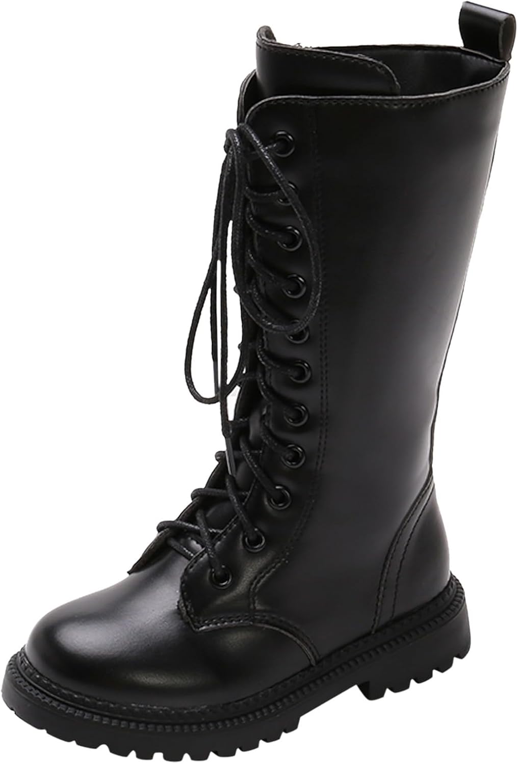 

Девочкам: сапоги для верховой езды с шнуровкой, сапоги до середины голени, боевые ботинки, модные водонепроницаемые из искусственной кожи с боковой молнией, панк-гот стиль, для детей 4-12 лет Generic, A20 Black