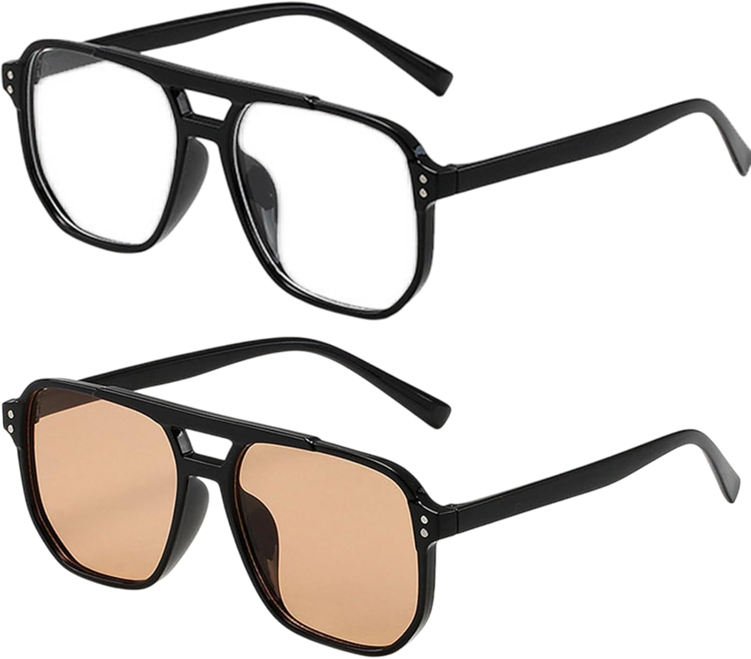 

2 пары очков-авиаторов с защитой от синего света и солнцезащитных очков для женщин и мужчин, TR90 UV400, защита от напряжения глаз, для использования в помещении и на открытом воздухе AOOLIA, Clear&brown