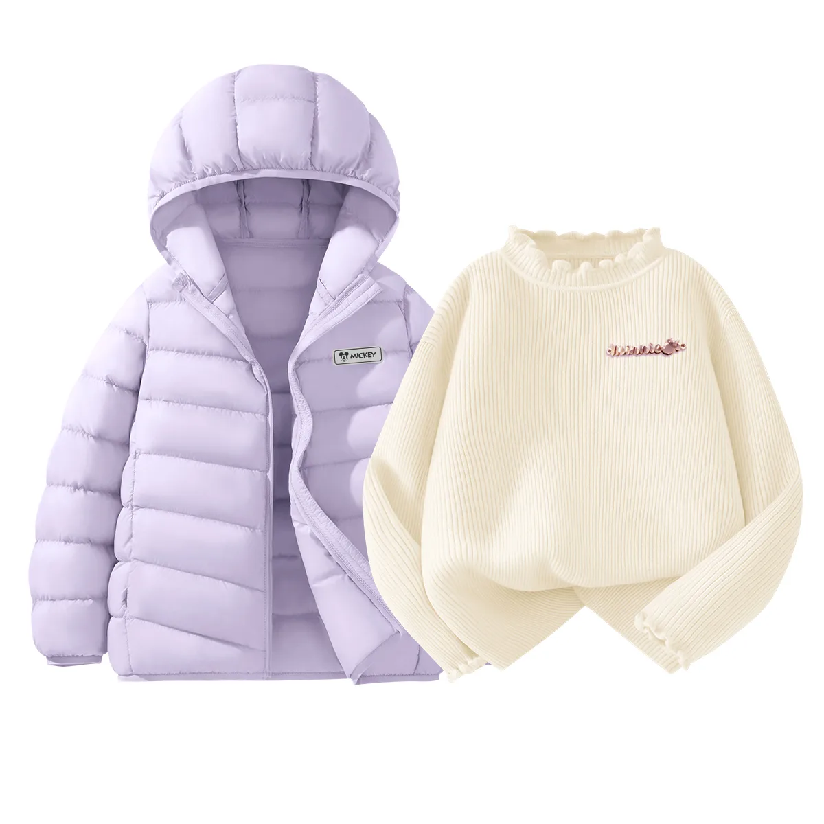 Детская утепленная куртка с подкладкой Disney, [Thickened Thermal]Di H Square Hook-and-Loop K Taro Purple+Di Long Metal Label K Milk White