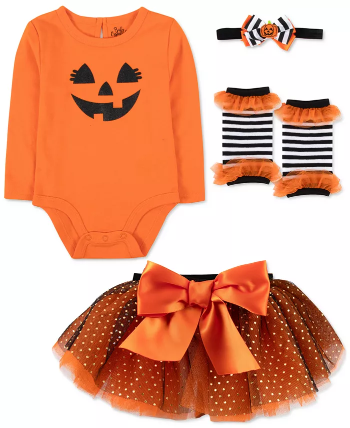 

Боди для девочек на Хэллоуин с тыквой, пачка, повязка на голову и гетры, комплект из 4 предметов Baby Essentials