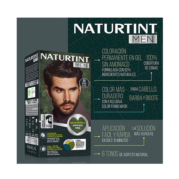 Краситель без аммиака Naturtint Men Tinte Coloración Permanente Naturtint, цвет castaño natural — фото 3