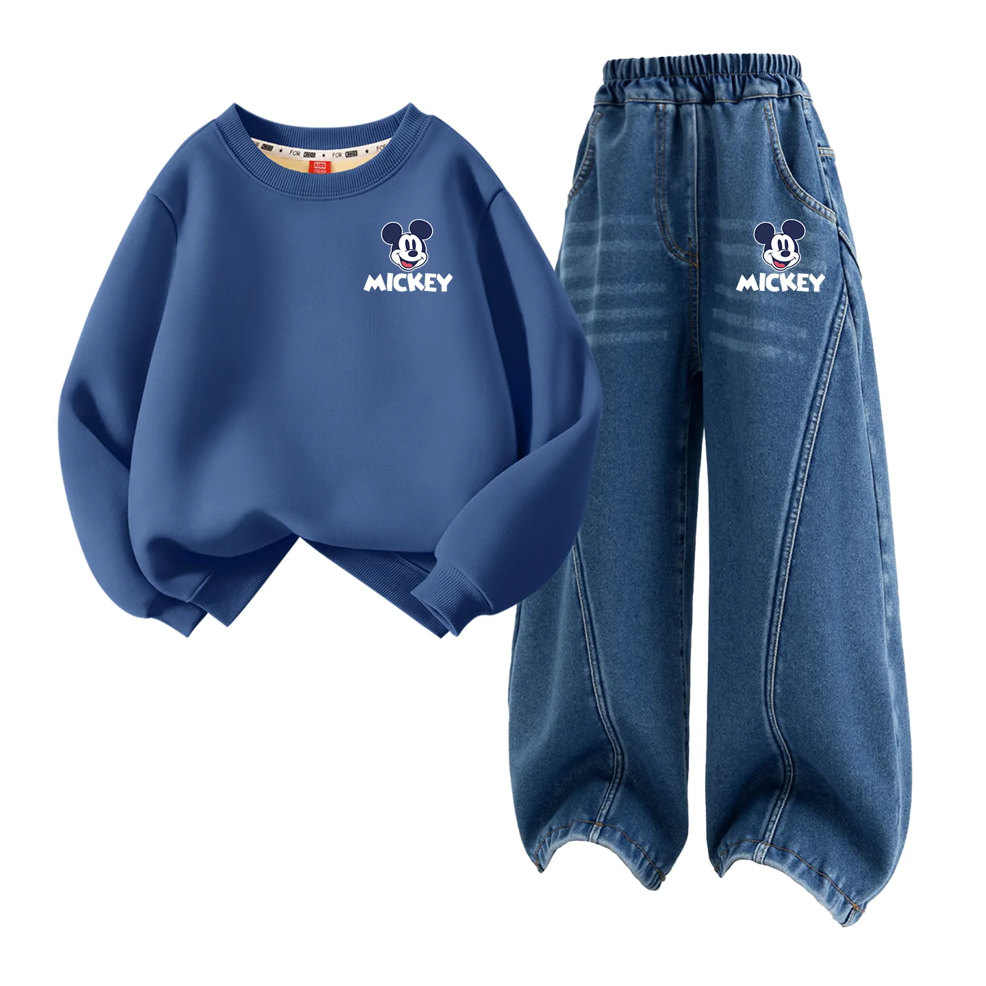 Детский спортивный костюм с воротником-стойкой на флисе Disney, [Thickened and Fleece-Lined]DiB Trendy Mickey K Indigo+DiB Trendy Mickey K Denim Blue