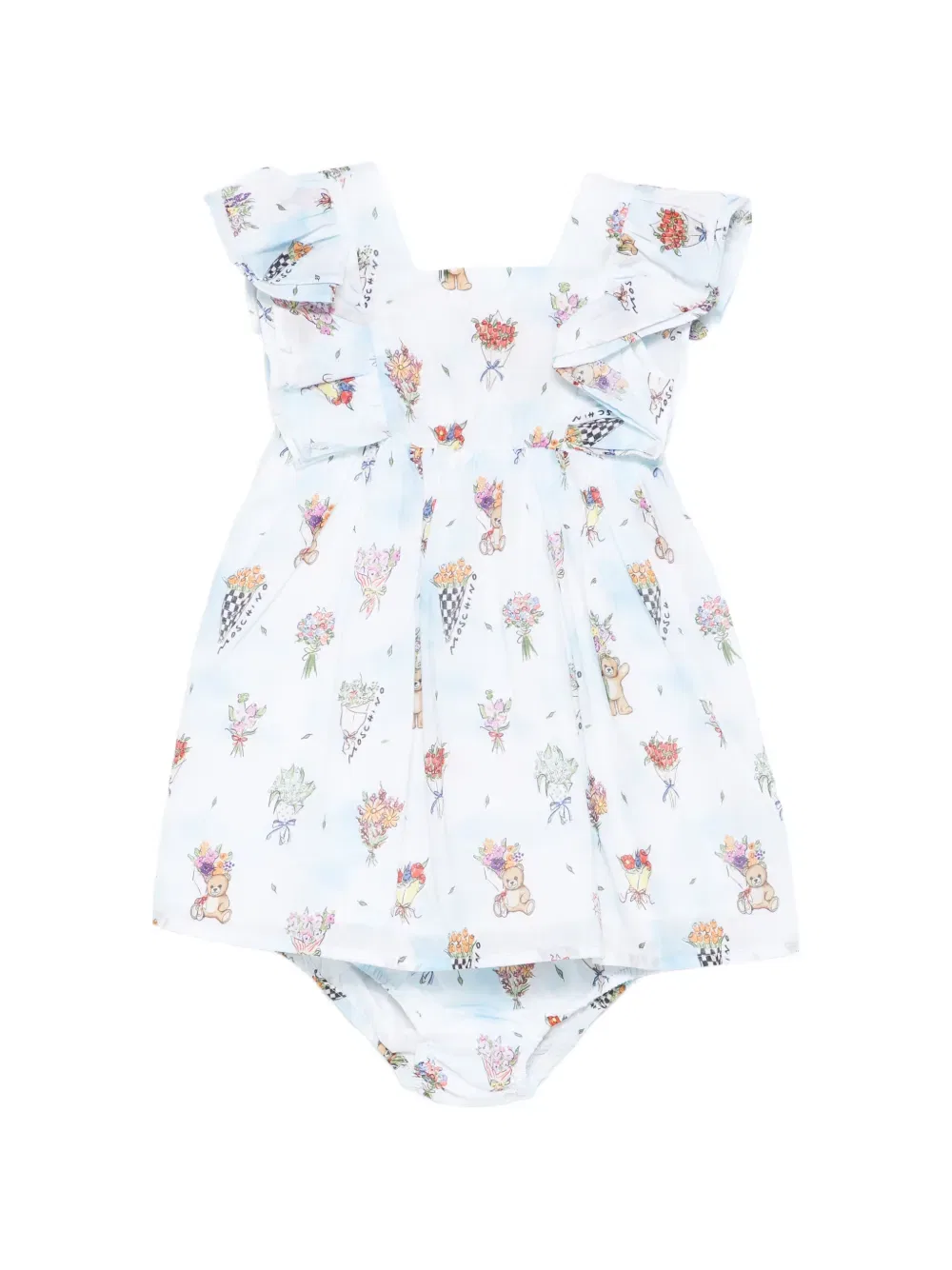 Платье с цветочным декором и оборками Moschino Kids, синий