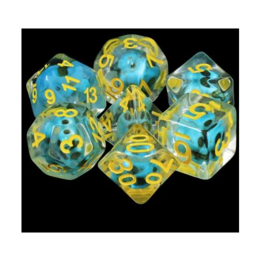

Набор Poly — Бирюзовое сокровище с желтым (7), Dice Sets - Resin/Acrylic - Rainbow & Multi-Colored (Foam Brain Games)