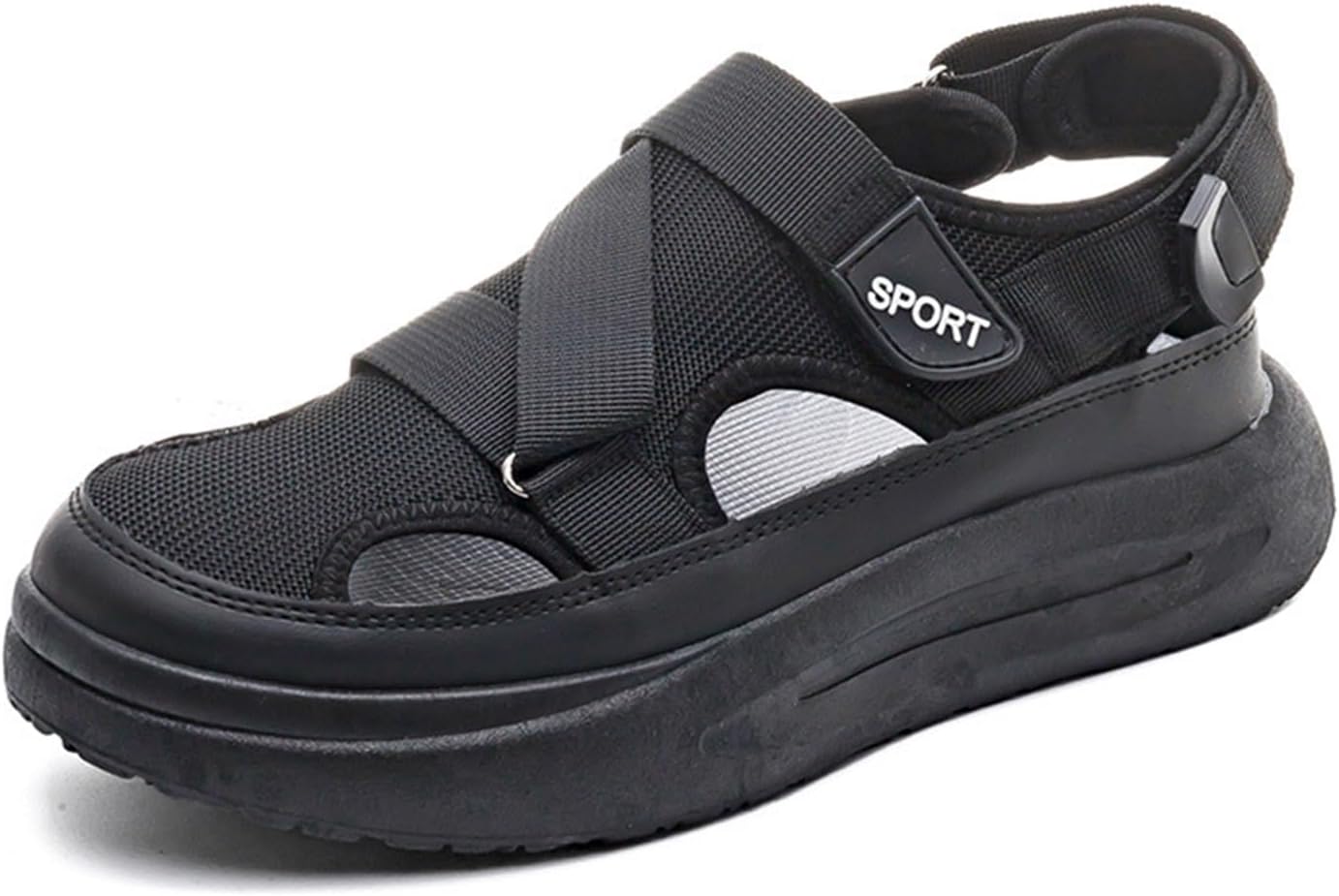 

Мужские спортивные сандалии с закрытым носком, противоскользящие, повседневные, с вырезами, пляжные сандалии, дышащая сетка, с легким надеванием, для походов и переходов по воде, спортивные сандалии для мужчин Generic, черный
