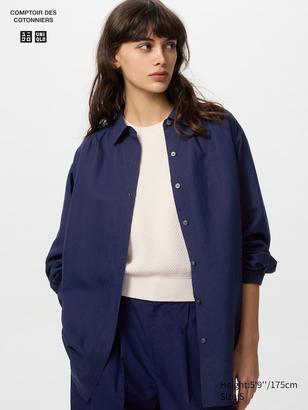 

Рубашка свободного кроя из льняной смеси Uniqlo, синий