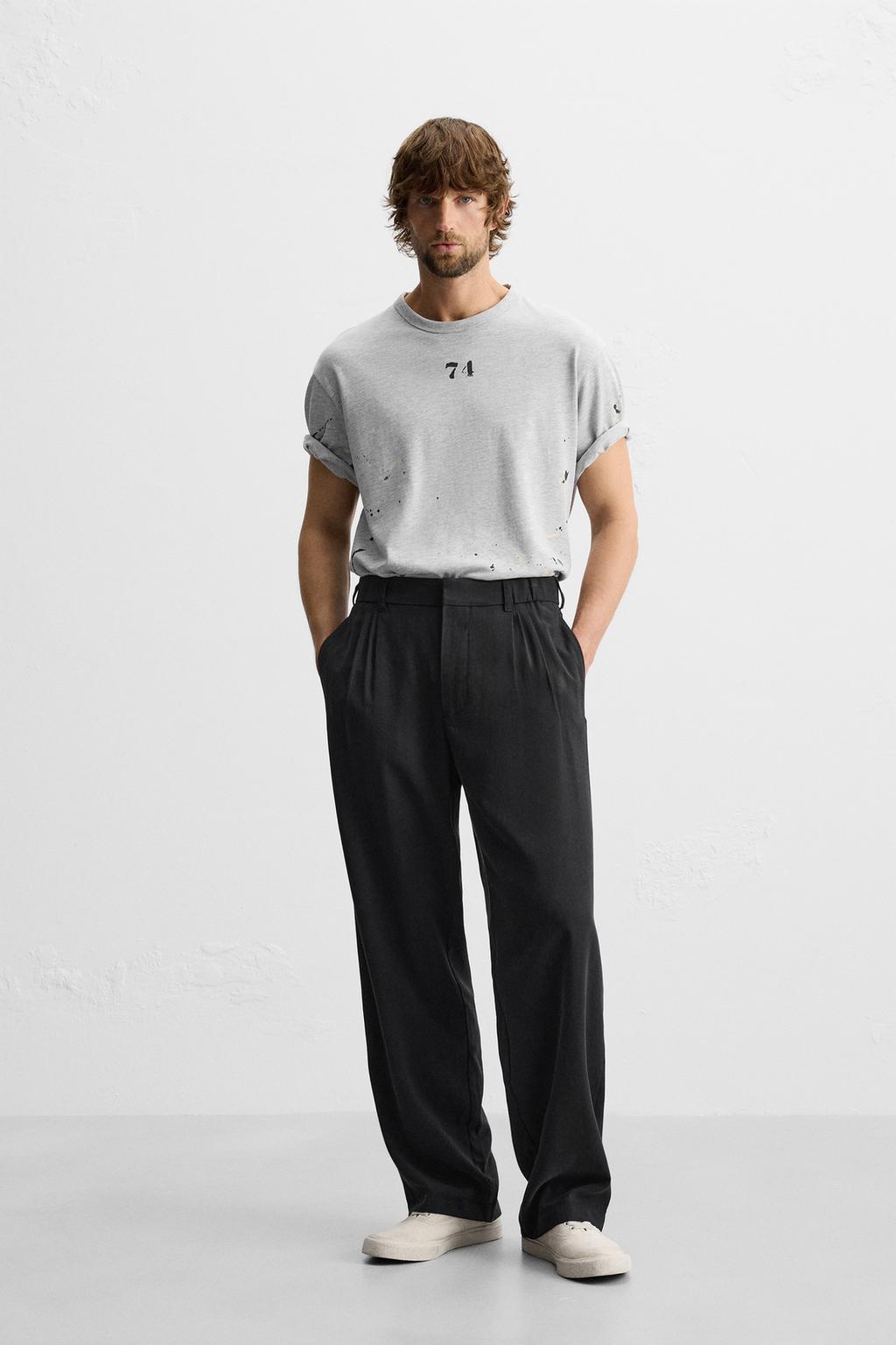 

Футболка с номером брызг краски ZARA, серый марл